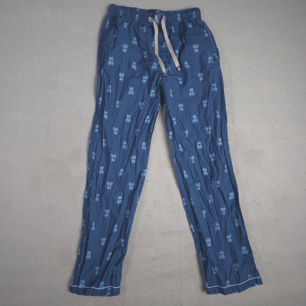 Psycho‎ Bunny Pajama Pants Mens Drawstring Blue All Over Print Sleepwear Small